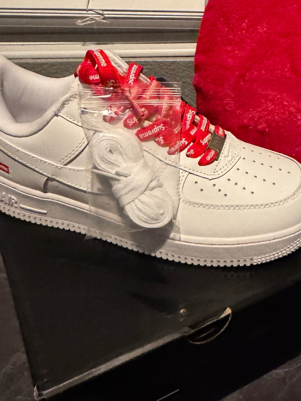 Air Force 1 White Sneakers with Red shoe laces